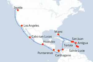 carte itinéraire croisière Alaska 32 jours au départ du port de Miami