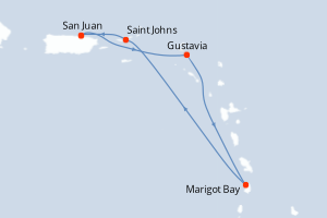 Carte de l'itinéraire de croisière San Juan-San Juan d'une durée de 4 jours