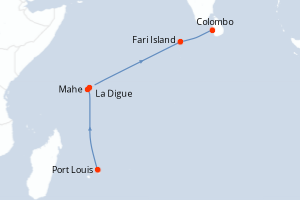 Carte de l'itinéraire de croisière Port Louis-Colombo d'une durée de 11 jours