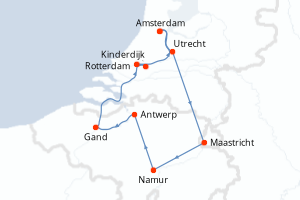 Carte de l'itinéraire de croisière Amsterdam-Amsterdam d'une durée de 7 jours