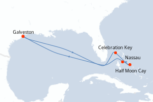 Carte de l'itinéraire de croisière Galveston-Galveston d'une durée de 8 jours