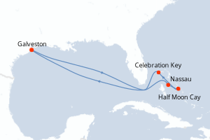 Carte de l'itinéraire de croisière Galveston-Galveston d'une durée de 8 jours