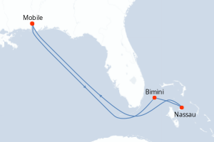Carte de l'itinéraire de croisière Mobile-Mobile d'une durée de 6 jours
