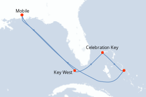 Carte de l'itinéraire de croisière Mobile-Mobile d'une durée de 7 jours