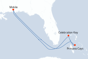 Carte de l'itinéraire de croisière Mobile-Mobile d'une durée de 6 jours