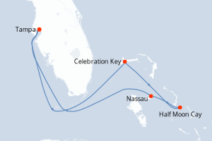 carte itinéraire croisière Caraïbes Mexique 6 jours au départ du port de Tampa