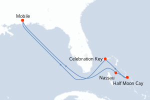 Carte de l'itinéraire de croisière Mobile-Mobile d'une durée de 8 jours