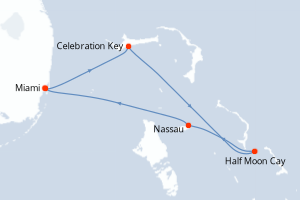 Carte itinéraire croisière États-Unis, Bahamas - 5 jours au départ de Miami - Caraïbes Bahamas