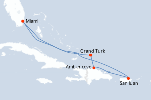 carte itinéraire croisière Caraïbes Bahamas 7 jours au départ du port de Miami