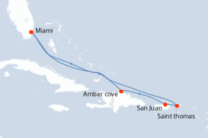 carte itinéraire croisière Caraïbes Bahamas 7 jours au départ du port de Miami