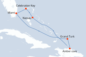 carte itinéraire croisière Caraïbes Bahamas 7 jours au départ du port de Miami