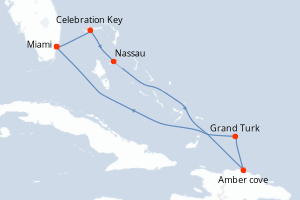 carte itinéraire croisière Caraïbes Bahamas 7 jours au départ du port de Miami