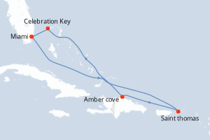 Carte de l'itinéraire de croisière Miami-Miami d'une durée de 7 jours