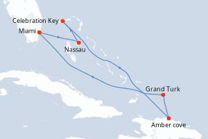carte itinéraire croisière Caraïbes Bahamas 7 jours au départ du port de Miami
