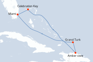 Carte de l'itinéraire de croisière Miami-Miami d'une durée de 6 jours