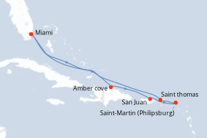 carte itinéraire croisière Caraïbes Bahamas 8 jours au départ du port de Miami