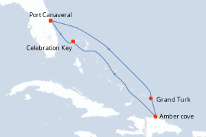 carte itinéraire croisière Caraïbes Bahamas 6 jours au départ du port de Port Canaveral
