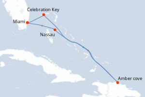 carte itinéraire croisière Caraïbes Bahamas 6 jours au départ du port de Miami