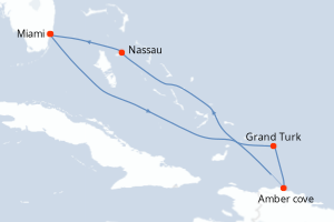 carte itinéraire croisière Caraïbes Bahamas 6 jours au départ du port de Miami