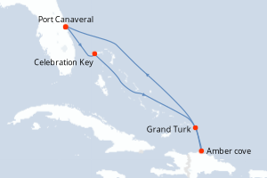 carte itinéraire croisière Caraïbes Bahamas 6 jours au départ du port de Port Canaveral
