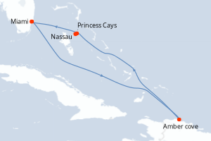 carte itinéraire croisière Caraïbes Bahamas 6 jours au départ du port de Miami