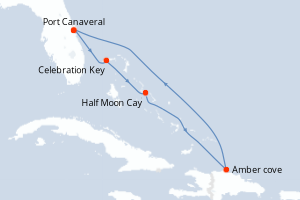 carte itinéraire croisière Caraïbes Bahamas 6 jours au départ du port de Port Canaveral