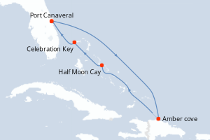 carte itinéraire croisière Caraïbes Bahamas 6 jours au départ du port de Port Canaveral