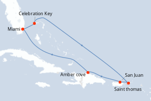 carte itinéraire croisière Caraïbes Bahamas 8 jours au départ du port de Miami