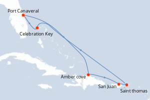 carte itinéraire croisière Caraïbes Bahamas 8 jours au départ du port de Port Canaveral