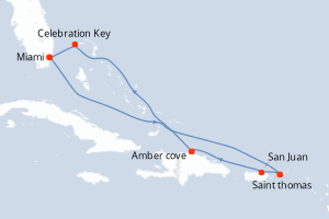 carte itinéraire croisière Caraïbes Bahamas 8 jours au départ du port de Miami