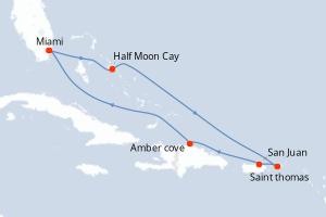 Carte de l'itinéraire de croisière Miami-Miami d'une durée de 8 jours