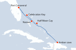 carte itinéraire croisière Caraïbes Bahamas 7 jours au départ du port de Port Canaveral