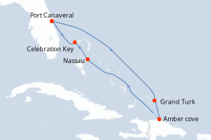 carte itinéraire croisière Caraïbes Bahamas 7 jours au départ du port de Port Canaveral