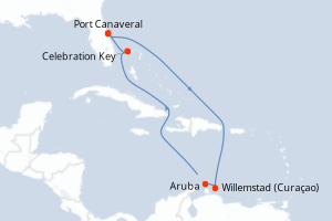 Carte de l'itinéraire de croisière Port Canaveral-Port Canaveral d'une durée de 8 jours