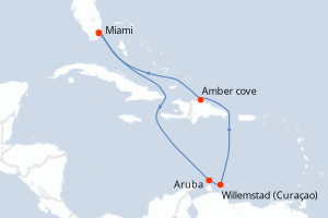 carte itinéraire croisière Caraïbes Bahamas 8 jours au départ du port de Miami