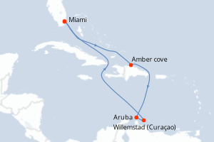 carte itinéraire croisière Caraïbes Bahamas 8 jours au départ du port de Miami