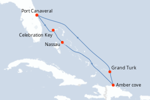 carte itinéraire croisière Caraïbes Bahamas 7 jours au départ du port de Port Canaveral