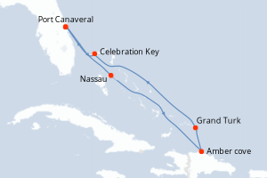 carte itinéraire croisière Caraïbes Bahamas 7 jours au départ du port de Port Canaveral