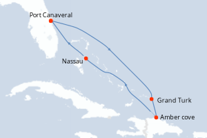 Carte de l'itinéraire de croisière Port Canaveral-Port Canaveral d'une durée de 7 jours