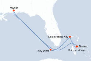 carte itinéraire croisière Caraïbes Mexique 8 jours au départ du port de Mobile