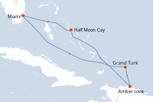 carte itinéraire croisière Caraïbes Bahamas 6 jours au départ du port de Miami