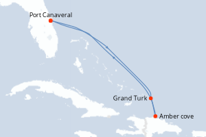 carte itinéraire croisière Caraïbes Bahamas 5 jours au départ du port de Port Canaveral