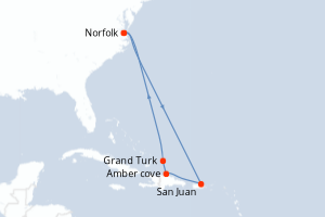 carte itinéraire croisière Caraïbes Mexique 8 jours au départ du port de Norfolk
