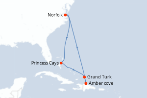 carte itinéraire croisière Caraïbes Mexique 8 jours au départ du port de Norfolk