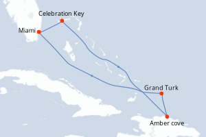 carte itinéraire croisière Caraïbes Bahamas 6 jours au départ du port de Miami