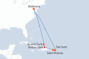 carte itinéraire croisière Amérique du Nord 10 jours au départ du port de Baltimore