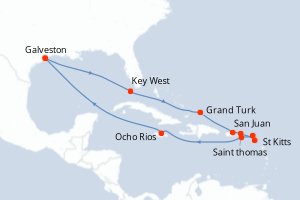 carte itinéraire croisière Caraïbes Mexique 14 jours au départ du port de Galveston