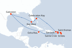 carte itinéraire croisière Caraïbes Mexique 14 jours au départ du port de Galveston