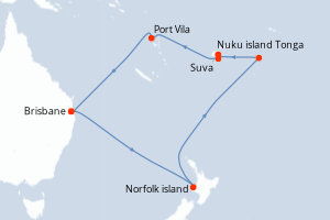 carte itinéraire croisière Australie Nouvelle Zélande 14 jours au départ du port de Brisbane