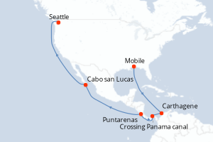 carte itinéraire croisière Alaska 16 jours au départ du port de Mobile
